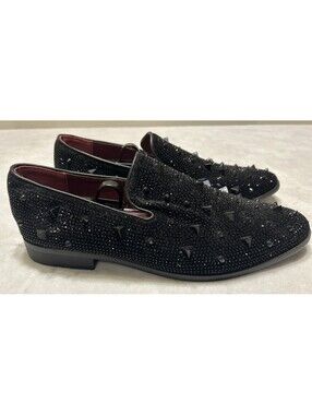J75 By Jump Fabio Shoes Mens Size 12 Black Studded Metal Spikes Slip On Loafers